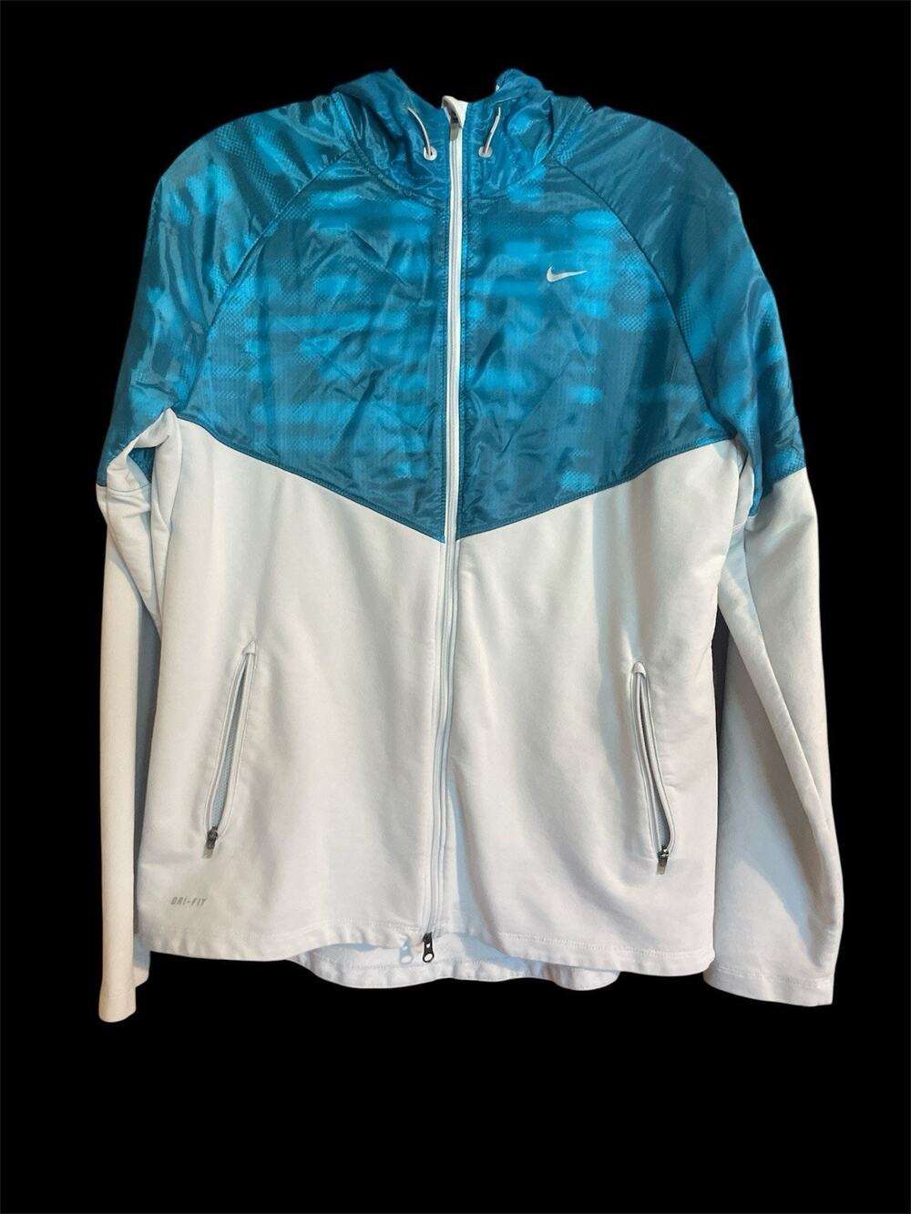 Nike Dri-FIT Running Jacket Women’s L Blue White Colorblock Lightweight Zip
